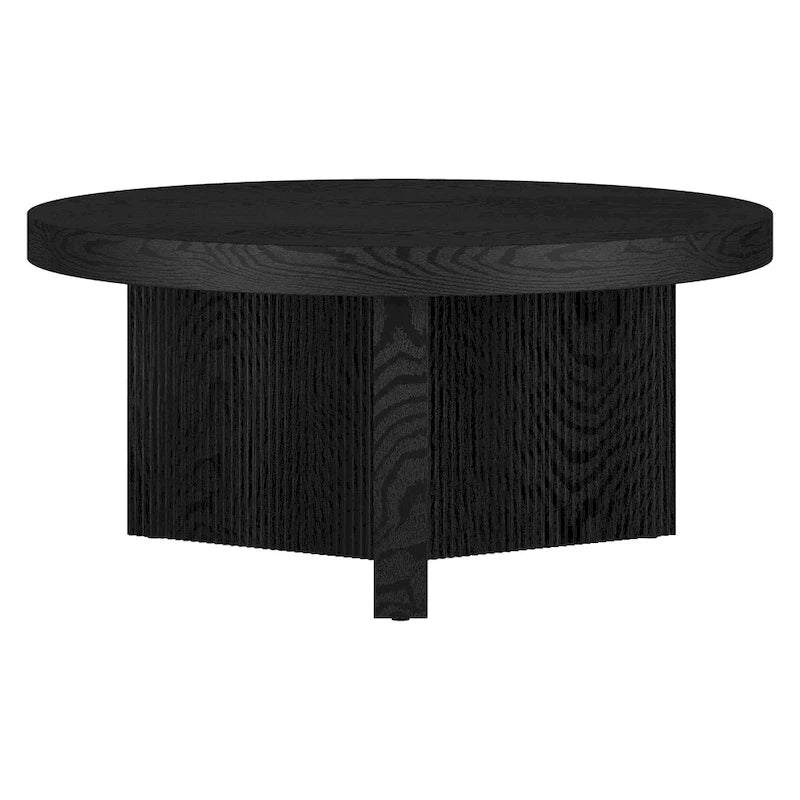 32-Inch Round Scandinavian Coffee Table with Fluted Base and Wood-Look Finish