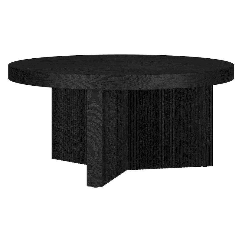 32-Inch Round Scandinavian Coffee Table with Fluted Base and Wood-Look Finish