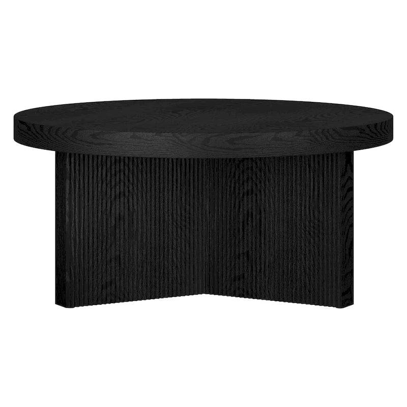 32-Inch Round Scandinavian Coffee Table with Fluted Base and Wood-Look Finish