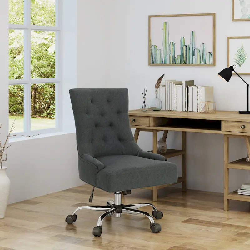 Diamond-Tufted Swivel Office Chair with Gas Lift and Chrome Rolling Base