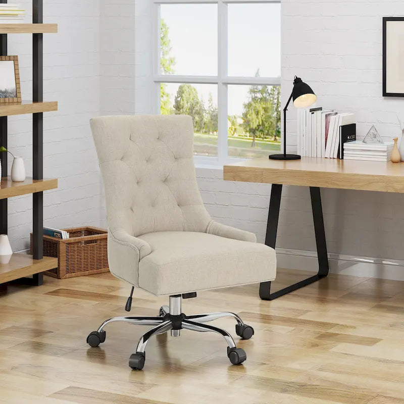 Diamond-Tufted Swivel Office Chair with Gas Lift and Chrome Rolling Base