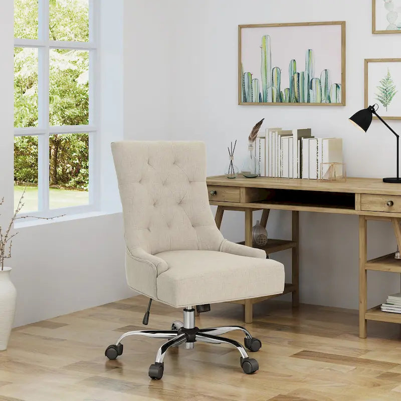 Diamond-Tufted Swivel Office Chair with Gas Lift and Chrome Rolling Base