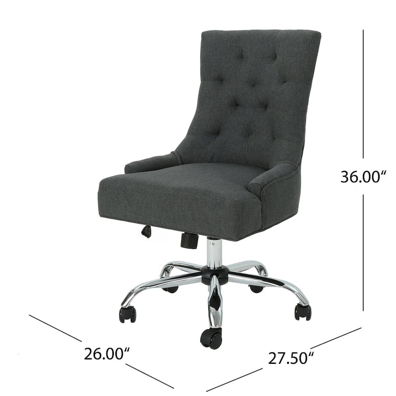 Diamond-Tufted Swivel Office Chair with Gas Lift and Chrome Rolling Base