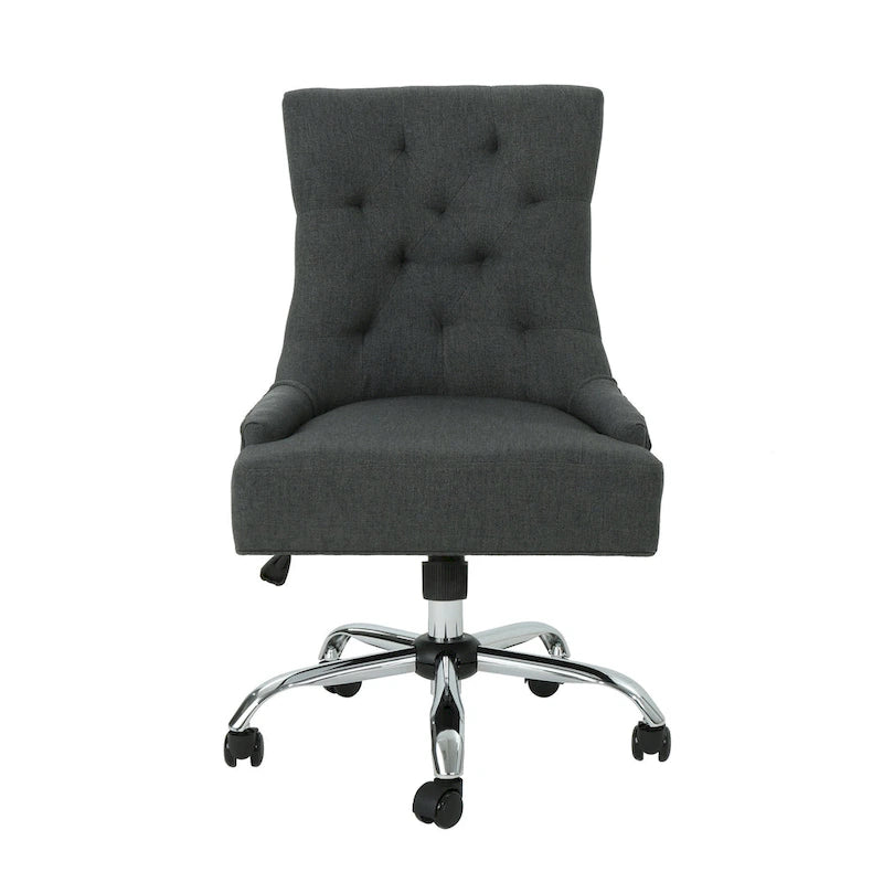 Diamond-Tufted Swivel Office Chair with Gas Lift and Chrome Rolling Base