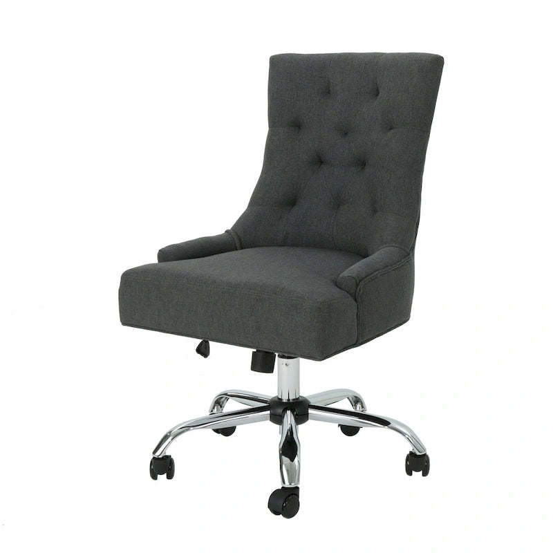 Diamond-Tufted Swivel Office Chair with Gas Lift and Chrome Rolling Base