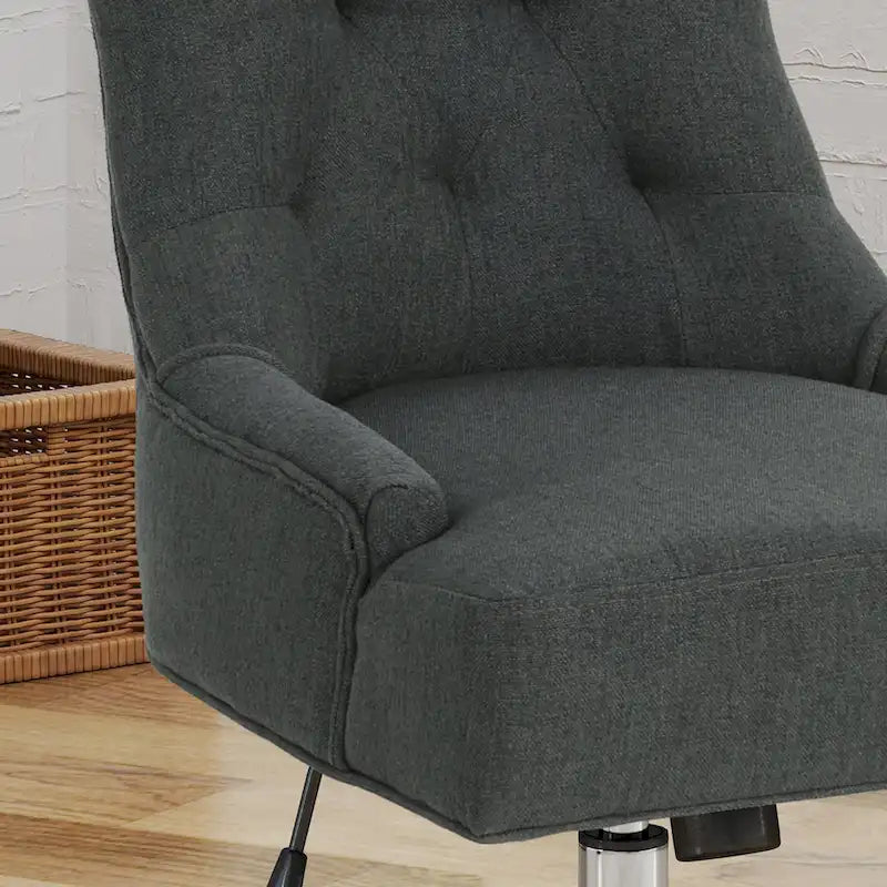 Diamond-Tufted Swivel Office Chair with Gas Lift and Chrome Rolling Base