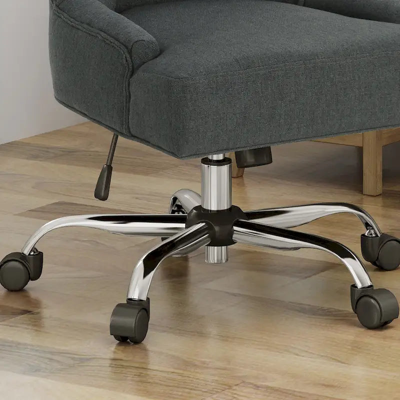 Diamond-Tufted Swivel Office Chair with Gas Lift and Chrome Rolling Base