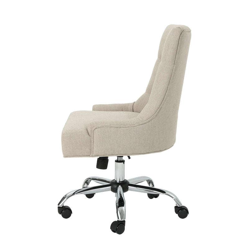 Diamond-Tufted Swivel Office Chair with Gas Lift and Chrome Rolling Base