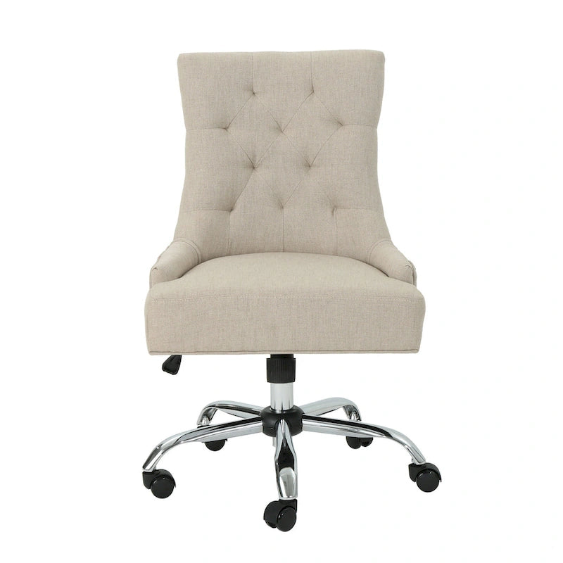 Diamond-Tufted Swivel Office Chair with Gas Lift and Chrome Rolling Base