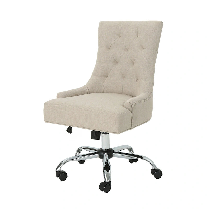 Diamond-Tufted Swivel Office Chair with Gas Lift and Chrome Rolling Base