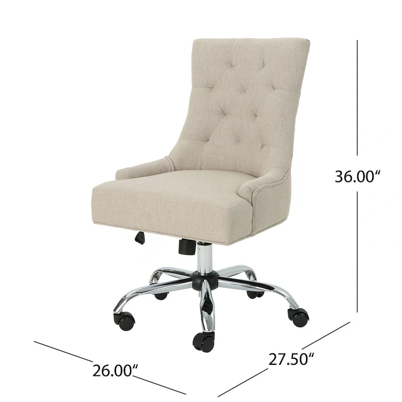 Diamond-Tufted Swivel Office Chair with Gas Lift and Chrome Rolling Base