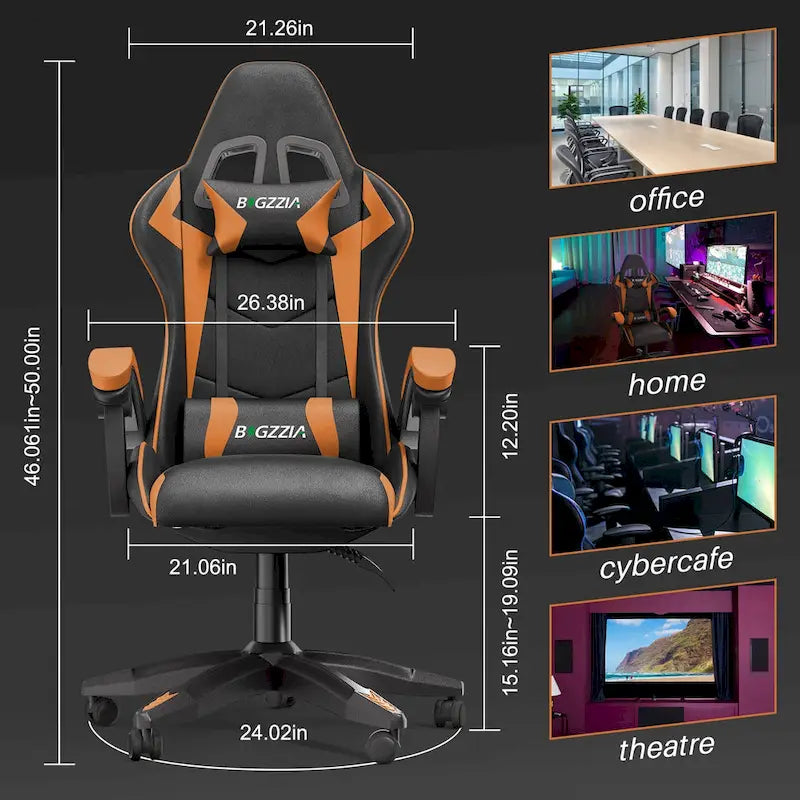 Ergonomic High-Back Gaming Chair with Adjustable Armrests, Headrest and Lumbar Support