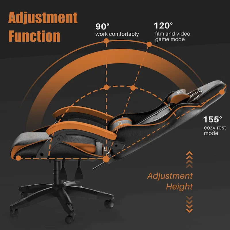 Ergonomic High-Back Gaming Chair with Adjustable Armrests, Headrest and Lumbar Support