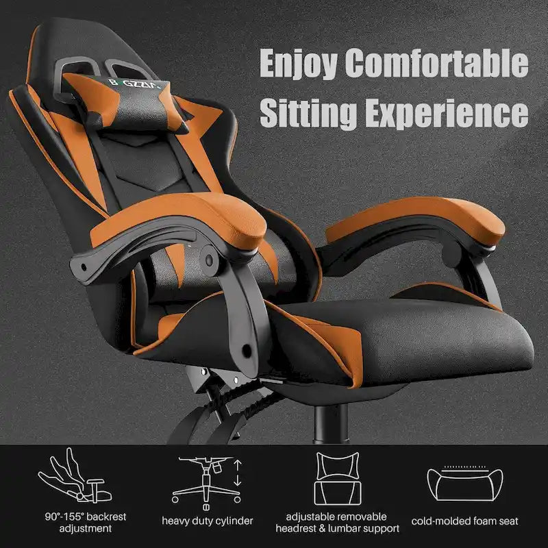 Ergonomic High-Back Gaming Chair with Adjustable Armrests, Headrest and Lumbar Support