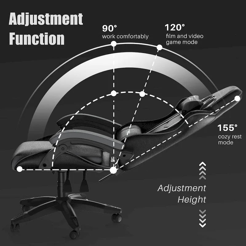 Ergonomic High-Back Gaming Chair with Adjustable Armrests, Headrest and Lumbar Support