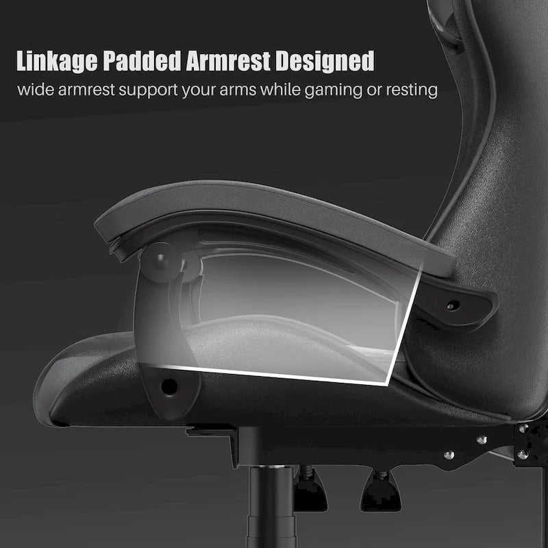 Ergonomic High-Back Gaming Chair with Adjustable Armrests, Headrest and Lumbar Support