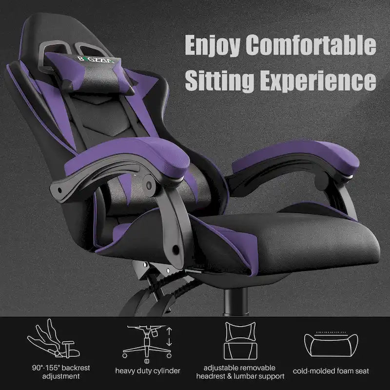 Ergonomic High-Back Gaming Chair with Adjustable Armrests, Headrest and Lumbar Support