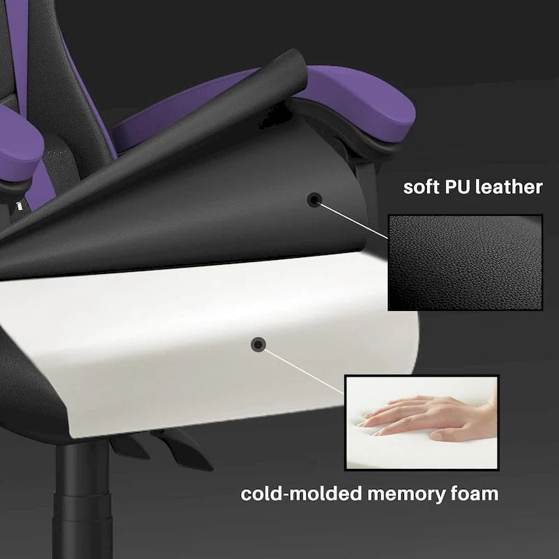 Ergonomic High-Back Gaming Chair with Adjustable Armrests, Headrest and Lumbar Support