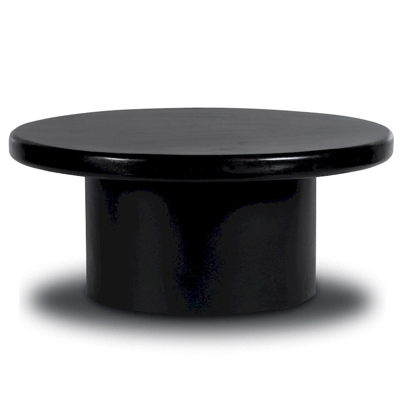 Round Solid Mango Wood Coffee Table with Center Pedestal Base