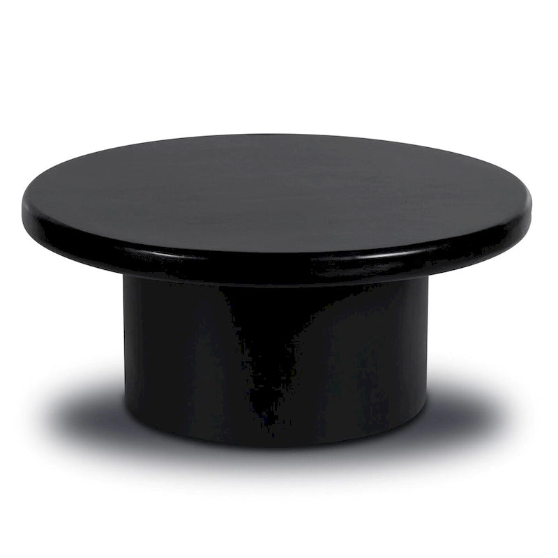 Round Solid Mango Wood Coffee Table with Center Pedestal Base