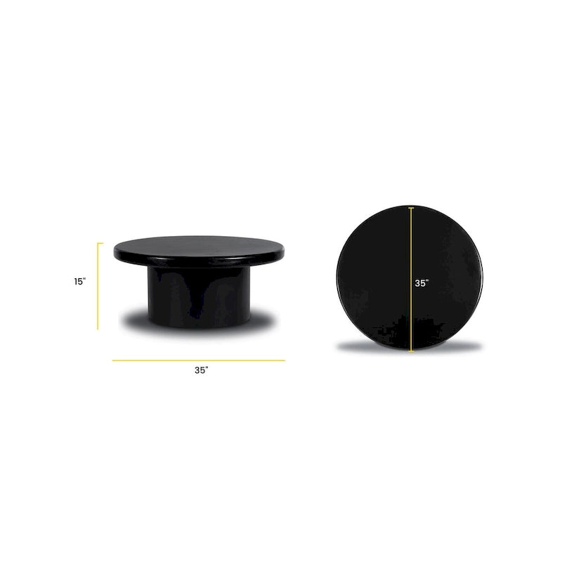 Round Solid Mango Wood Coffee Table with Center Pedestal Base