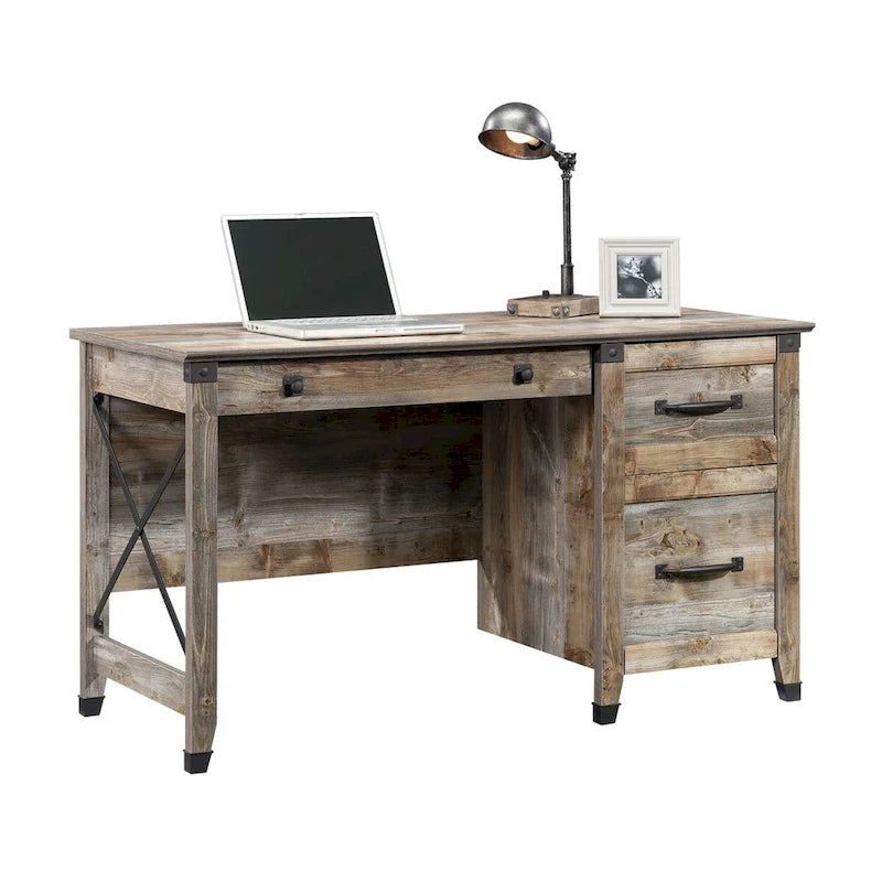 3-Drawer Home Office Desk with File Storage and Wrought Iron Hardware