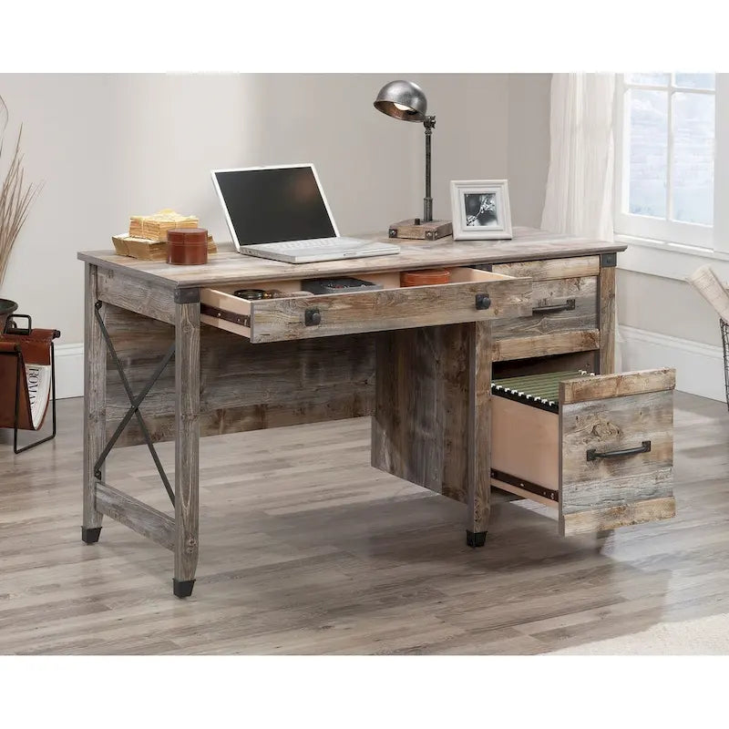 3-Drawer Home Office Desk with File Storage and Wrought Iron Hardware