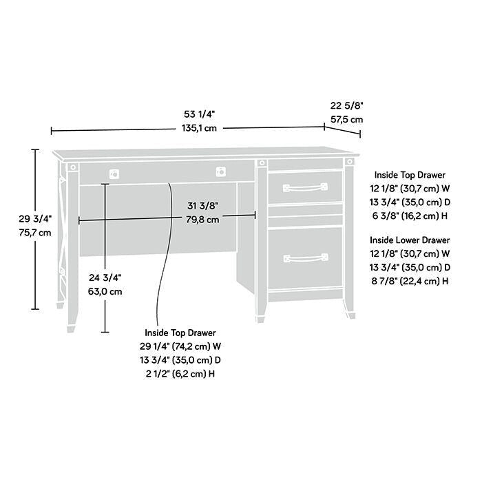 3-Drawer Home Office Desk with File Storage and Wrought Iron Hardware