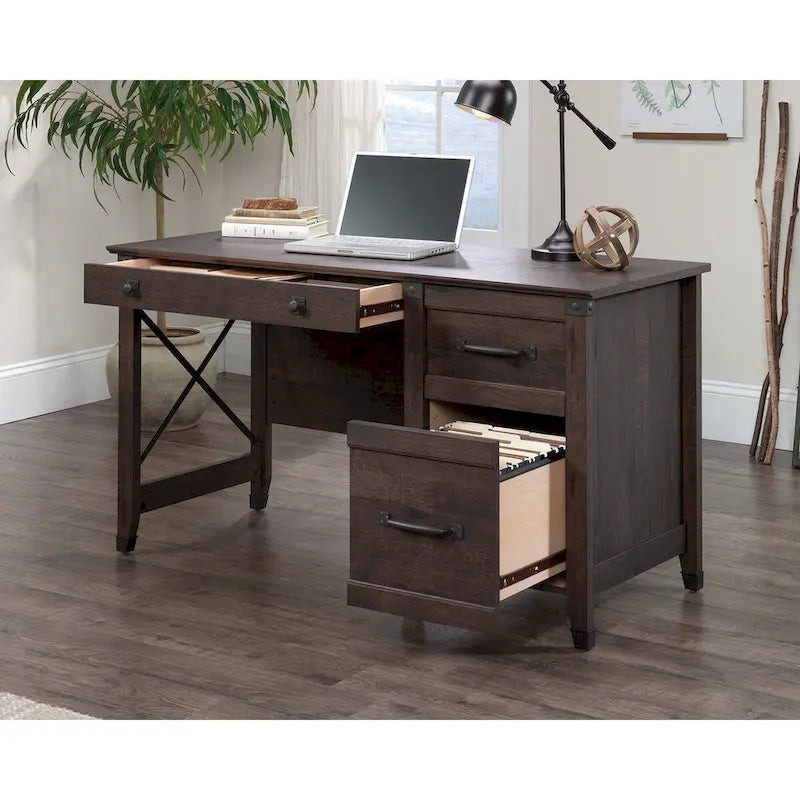 3-Drawer Home Office Desk with File Storage and Wrought Iron Hardware