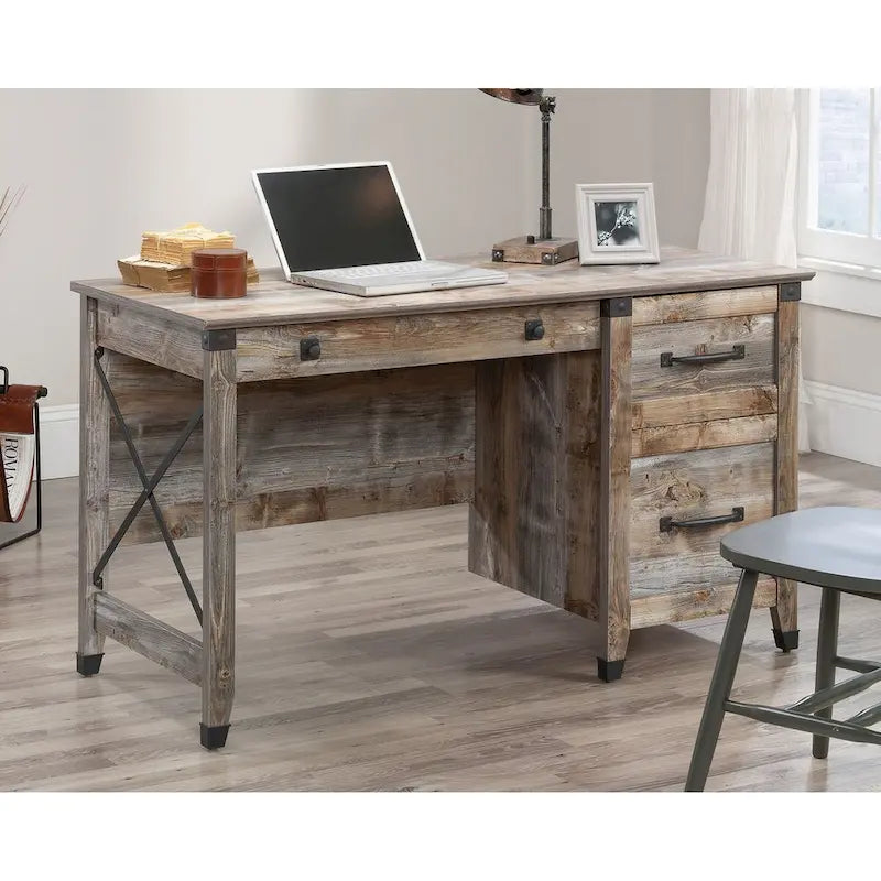 3-Drawer Home Office Desk with File Storage and Wrought Iron Hardware