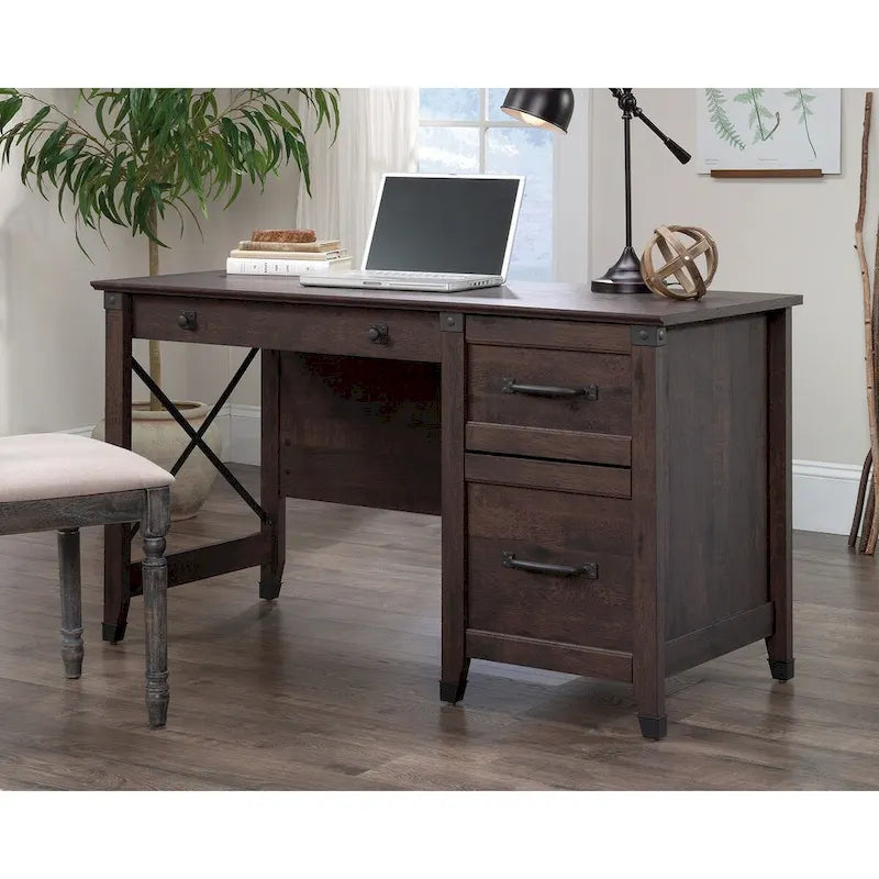3-Drawer Home Office Desk with File Storage and Wrought Iron Hardware