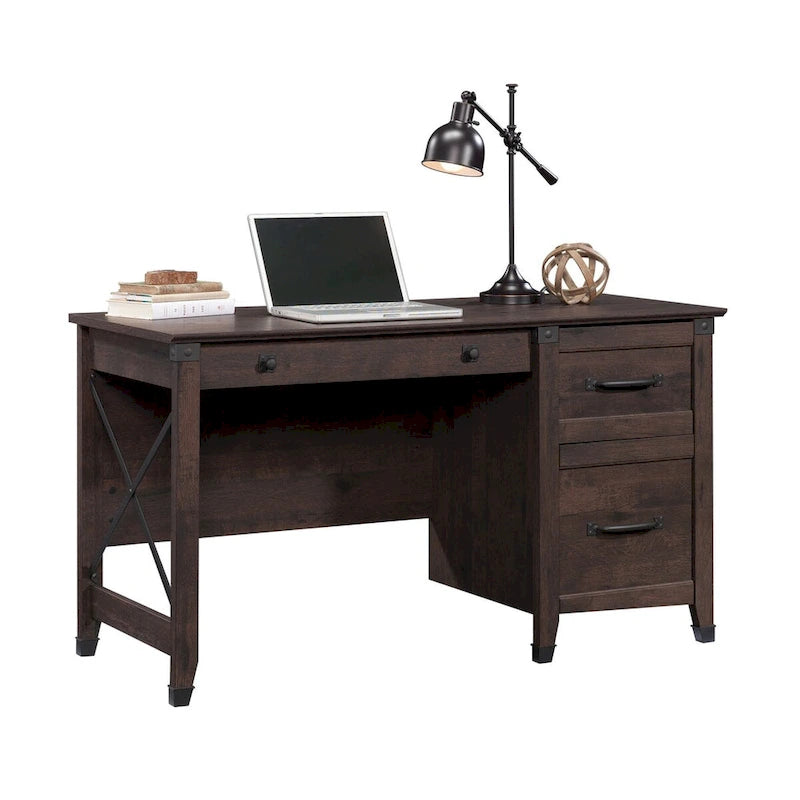 3-Drawer Home Office Desk with File Storage and Wrought Iron Hardware