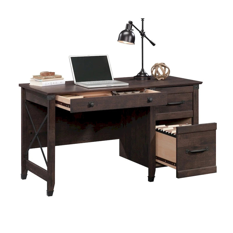 3-Drawer Home Office Desk with File Storage and Wrought Iron Hardware