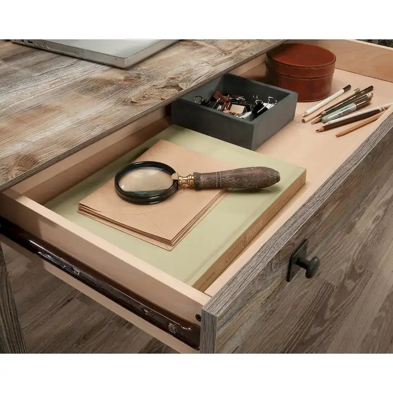 3-Drawer Home Office Desk with File Storage and Wrought Iron Hardware