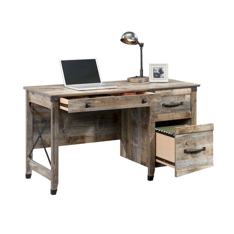 3-Drawer Home Office Desk with File Storage and Wrought Iron Hardware
