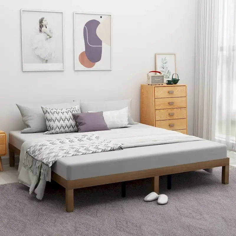Queen Size Solid Rubberwood Platform Bed Frame – No Box Spring Needed