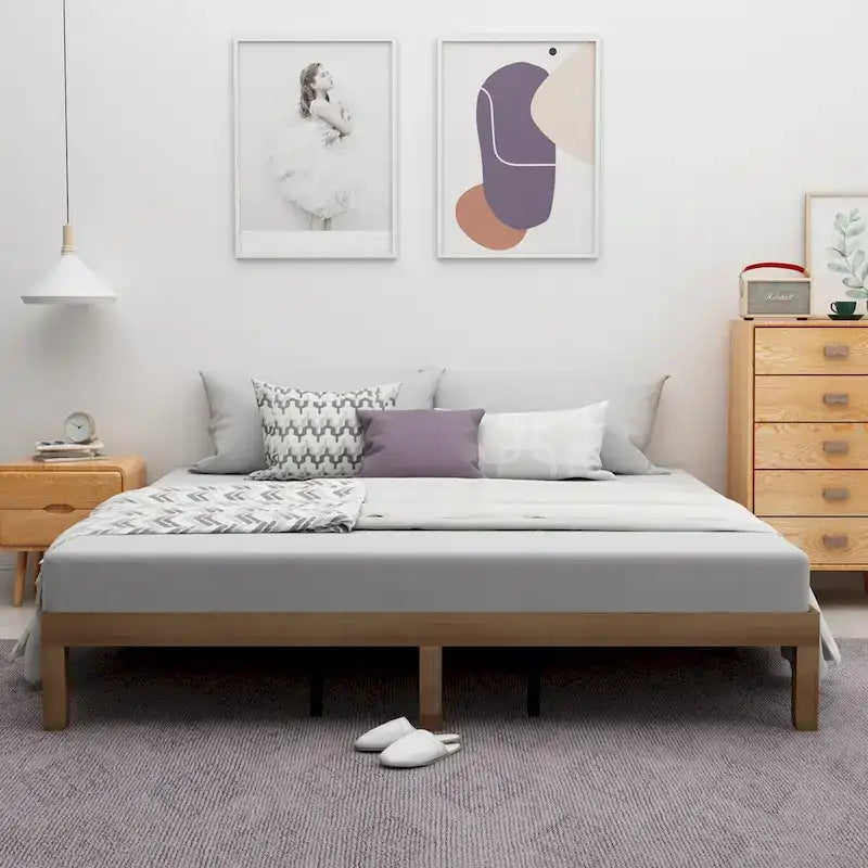 Queen Size Solid Rubberwood Platform Bed Frame – No Box Spring Needed