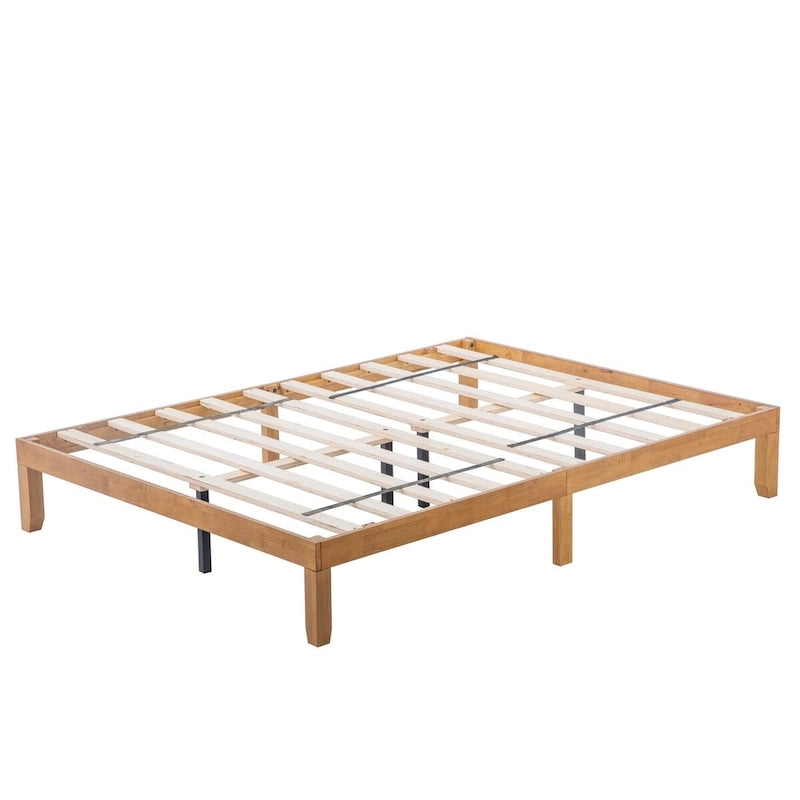 Queen Size Solid Rubberwood Platform Bed Frame – No Box Spring Needed