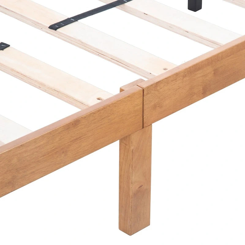 Queen Size Solid Rubberwood Platform Bed Frame – No Box Spring Needed