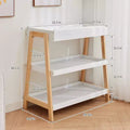 Table à langer moderne avec matelas imperméable et 2 étagères de rangement, Meuble de puériculture portable en bois pour nouveau-nés/bébés, Bois+Blanc