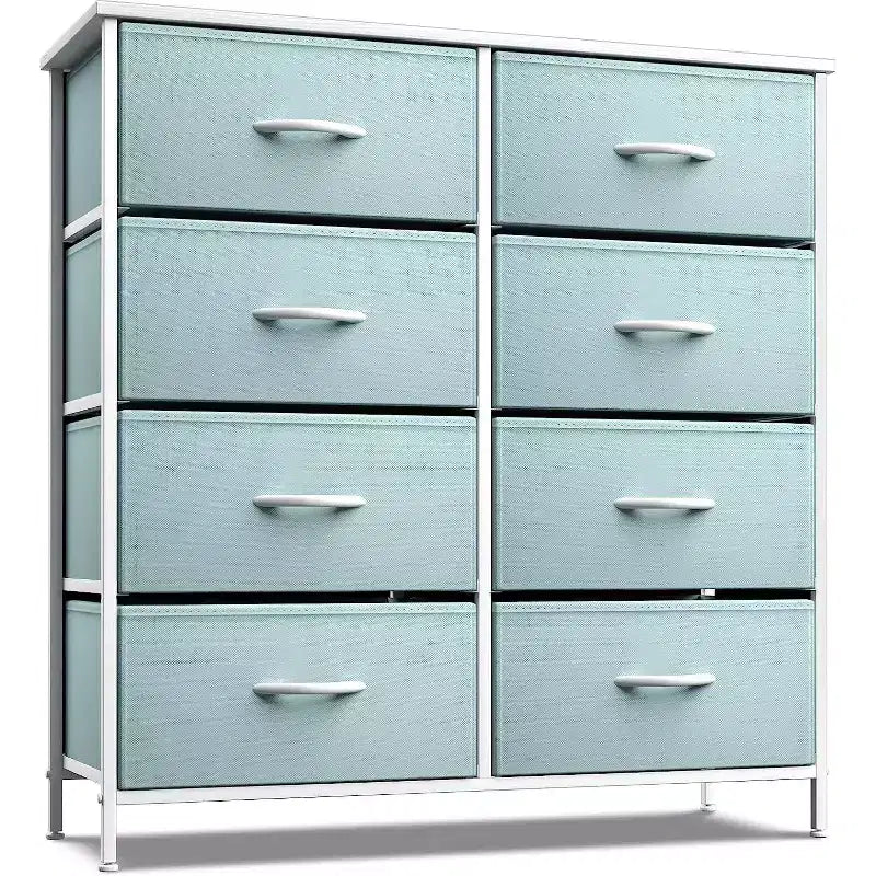 Commode Sorbus 8 tiroirs – Unité de rangement avec cadre en acier, plateau en bois, bacs en tissu – pour chambre à coucher, placard, bureau et plus encore