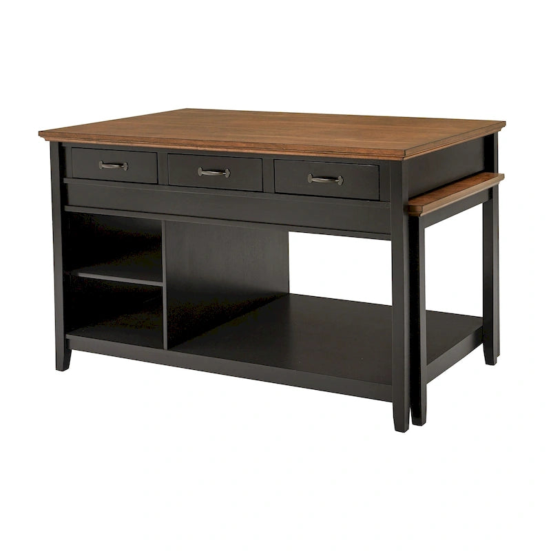 Îlot de cuisine extensible Eleanor bicolore avec finition antique et 3 tiroirs par iNSPIRE Q Classic