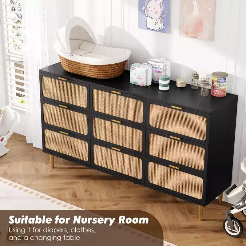 Commode en rotin pour la chambre, meubles à tiroirs grande capacité pour le rangement, adaptés au salon, à l'entrée et à la chambre d'enfant.