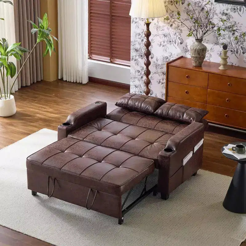 Canapé-lit convertible inclinable en cuir rembourré « Cats Claw » avec coussins pour petits espaces