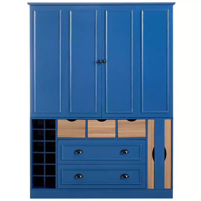 Armoire de cuisine autoportante haute Whisen 71, grand buffet de rangement pour salle à manger avec 4 portes pliantes, étagères et casiers à vin