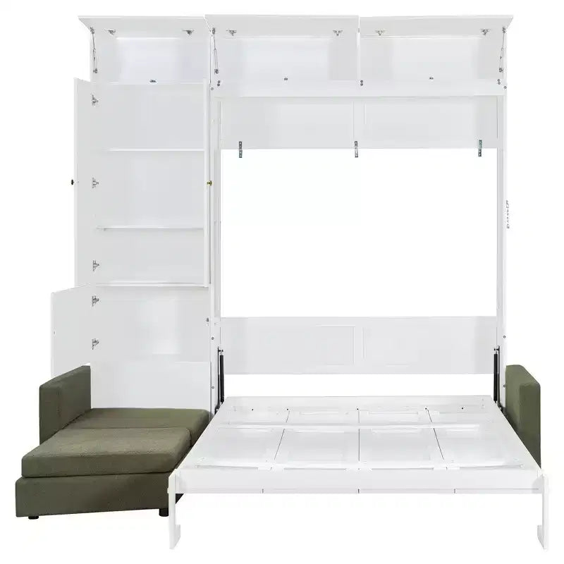 Lit escamotable Queen size avec canapé et armoire, Lit mural Queen en bois avec étagères, Lit escamotable pour chambre d'amis ou bureau