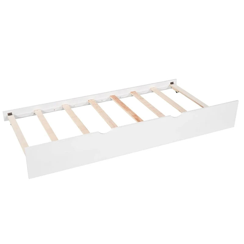 Lit plateforme moderne blanc en forme de L pour deux personnes avec lit gigogne et tiroirs pour chambre à coucher