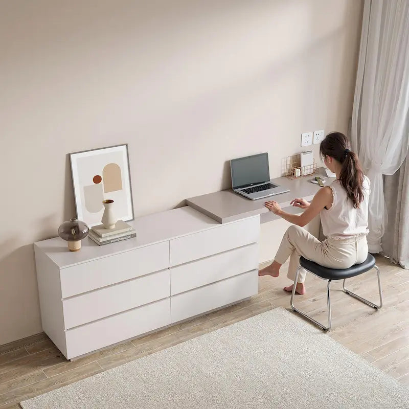 97.63 Bureau commode moderne extensible pour bureau à domicile avec 6 tiroirs
